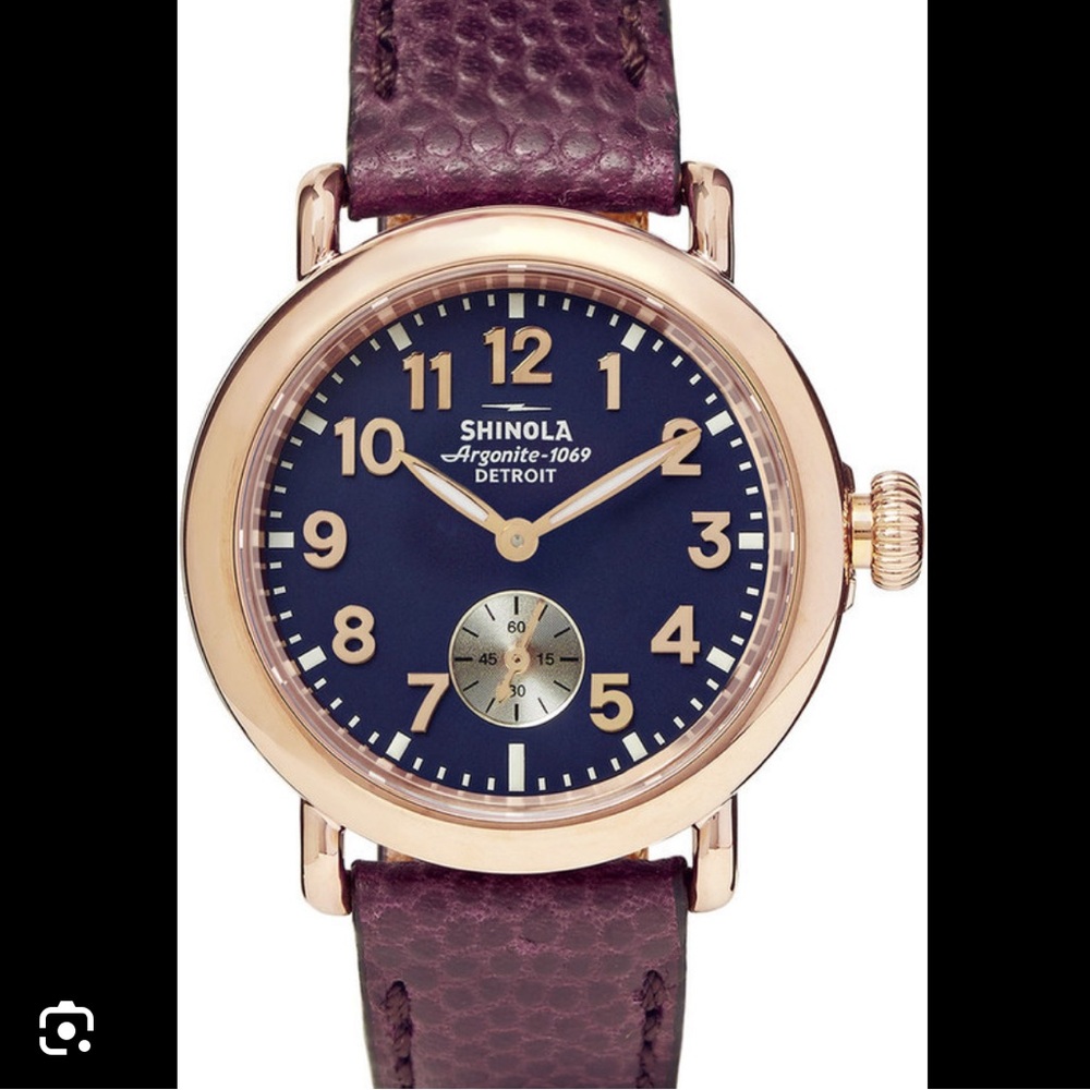 Shinola Runwell Watch 36mm Rose Gold with Navy Face